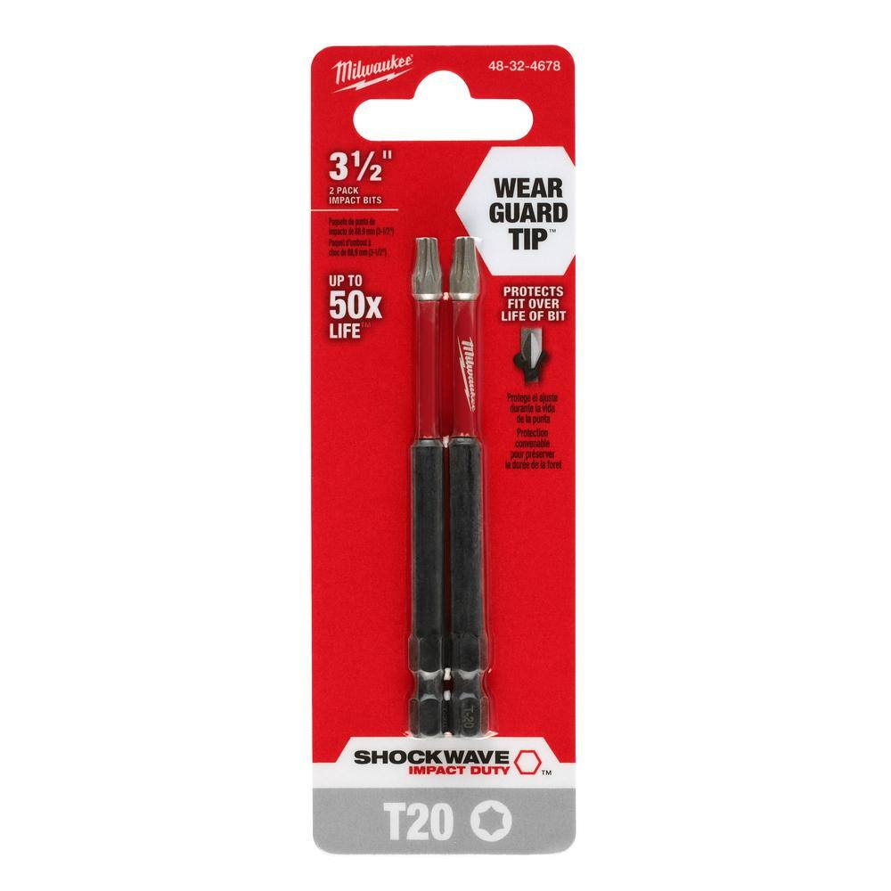 MW SHOCKWAVE Impact Duty 3-12 in. T20 Torx Alloy Steel Screw Driver Bit (2-Pack) 48-32-4678