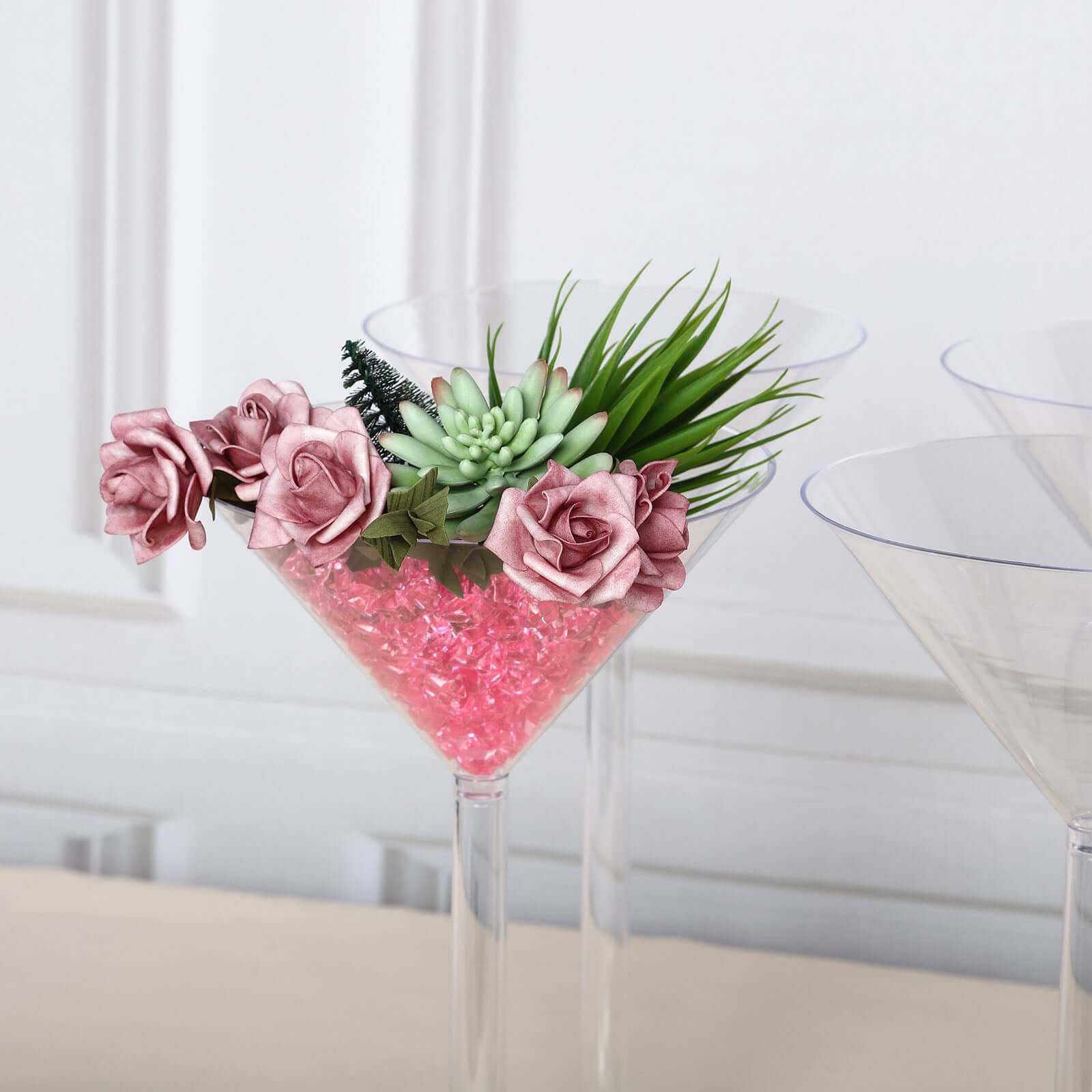 4 Pack Clear Plastic Martini Glass Flower Vases, Wedding Centerpieces 18