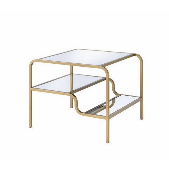 Acme 81092 Astrid End Table  Gold   Mirror