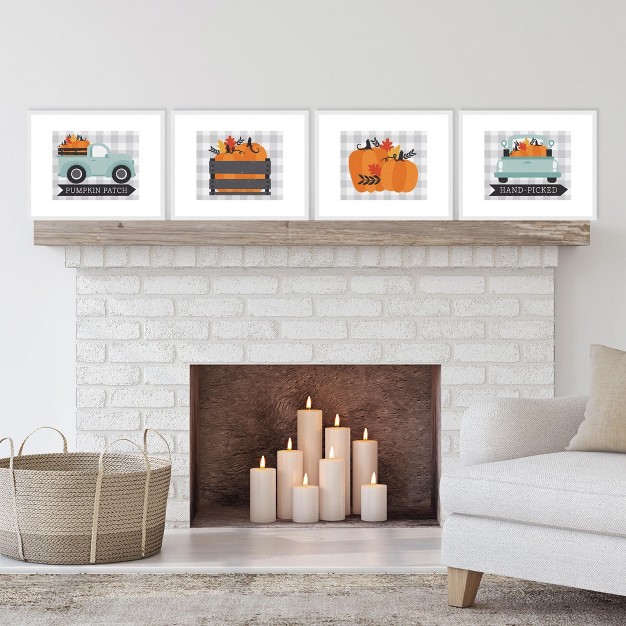 Big Dot Of Happiness Happy Fall Truck Unframed Harvest Pumpkin Linen Paper Wall Art Set Of 4 Artisms 8 X 10 Inches