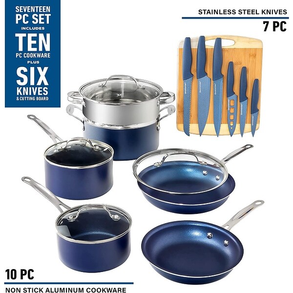 17 Nonstick Pots and Pans Set， Cookware Set + Knife Set