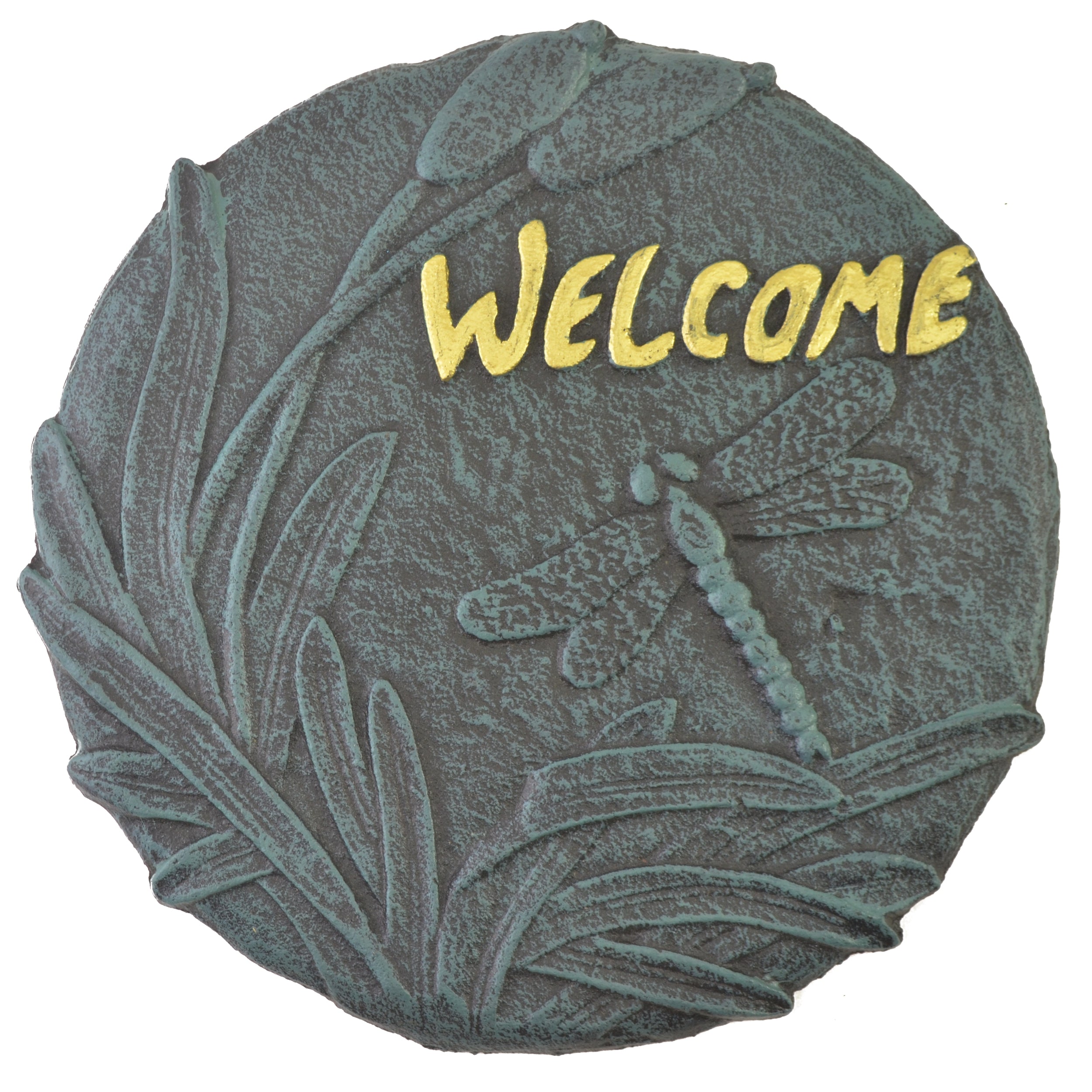 Stepping Stone Welcome Plaque Dragonfly Verdigris Cast Iron 10.75" Wide by Flag Emotes