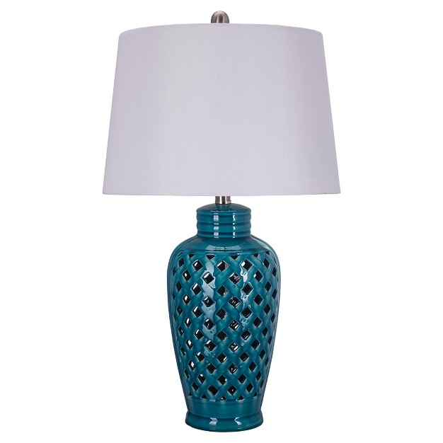 Ceramic Table Lamp With Lattice Design Blue 26 quot