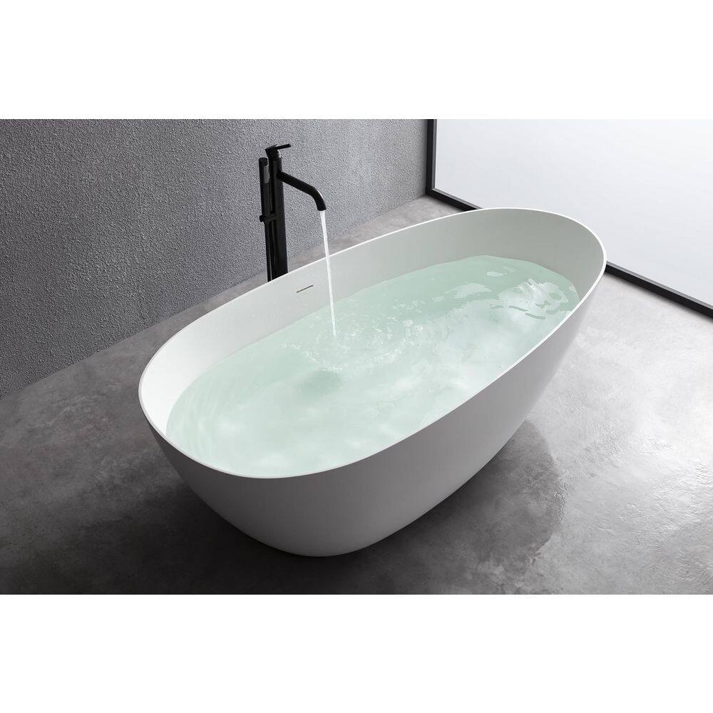 VANITYFUS 70.86 in. Stone Resin Flatbottom Solid Surface Freestanding Not Whirlpool Soaking Bathtub in White with Drain VF-MJ31-S