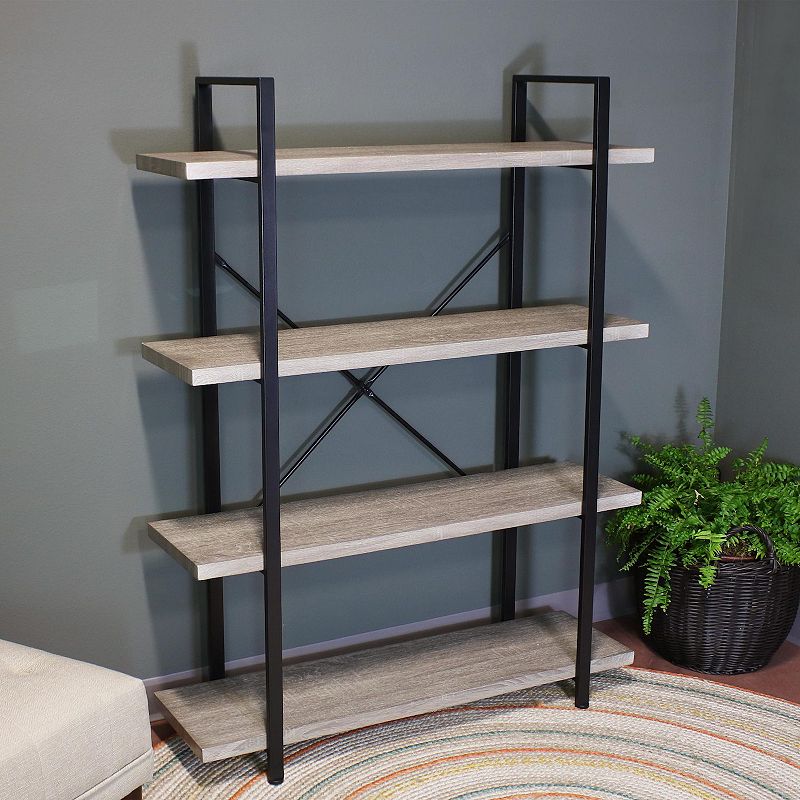 Sunnydaze 4-tier Bookshelf With Wood Veneer Shelves