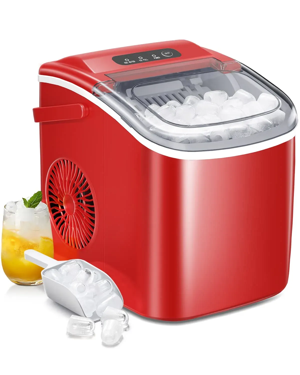 Ice Makers Countertop,Protable Ice Maker Machine with Handle,Self-Cleaning Ice Maker, 26Lbs/24H, 9 Ice Cubes Ready in 8 Mins, for Home/Office/Kitchen