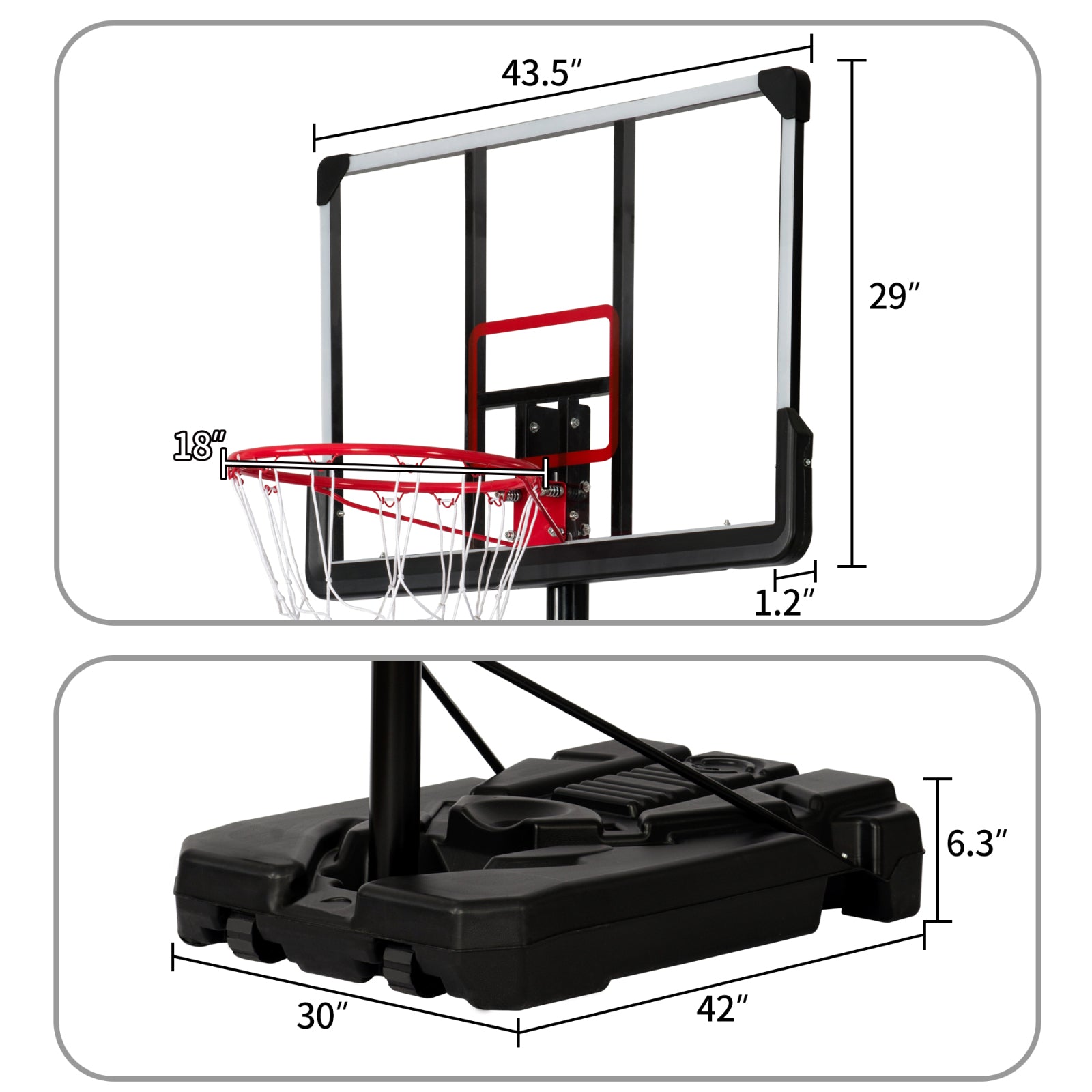 Pouseayar Portable Basketball Hoop and Goalt with 6.6-10ft Height， Black