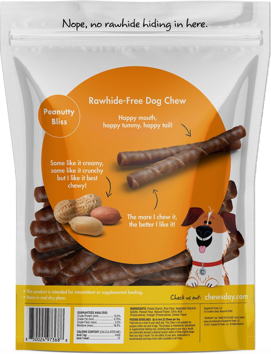 Chewsday Peanuty Bliss Chew Twists Rawhide-Free Dog Hard Chews， 28 count