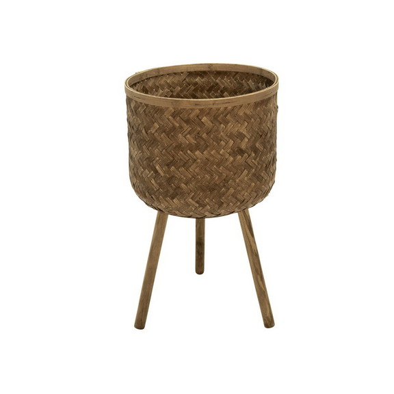 Benjara BM229452 Round Bamboo Planters with Angled...