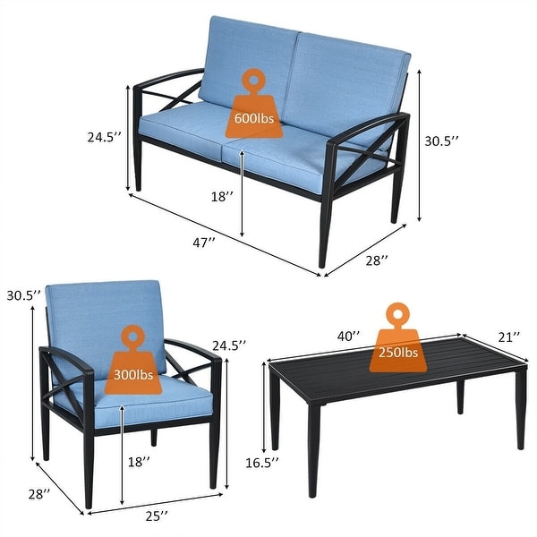 4PCS Patio Furniture Set Aluminum Frame Cushioned Sofa