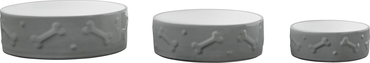 Frisco Bones Non-skid Ceramic Dog and Cat Bowl， Gray