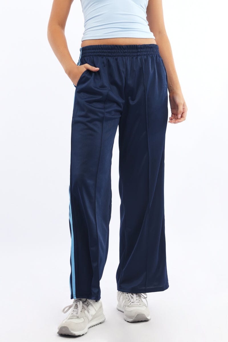 Blue Track Pants Side Stripe