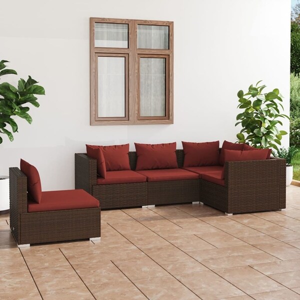 vidaXL Patio Lounge Set with Cushions Poly Rattan Brown