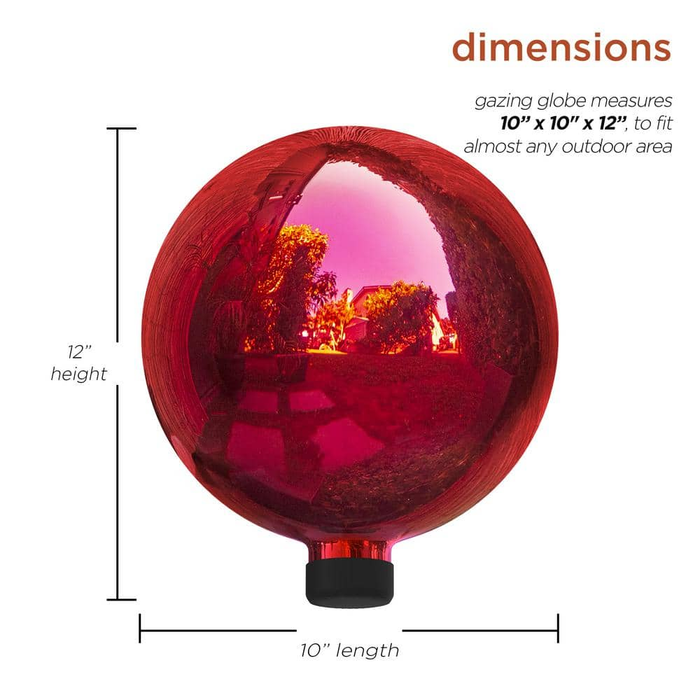 Alpine Corporation 10 in. Dia Indoor/Outdoor Glass Gazing Globe Yard Decoration, Red GLB292RD