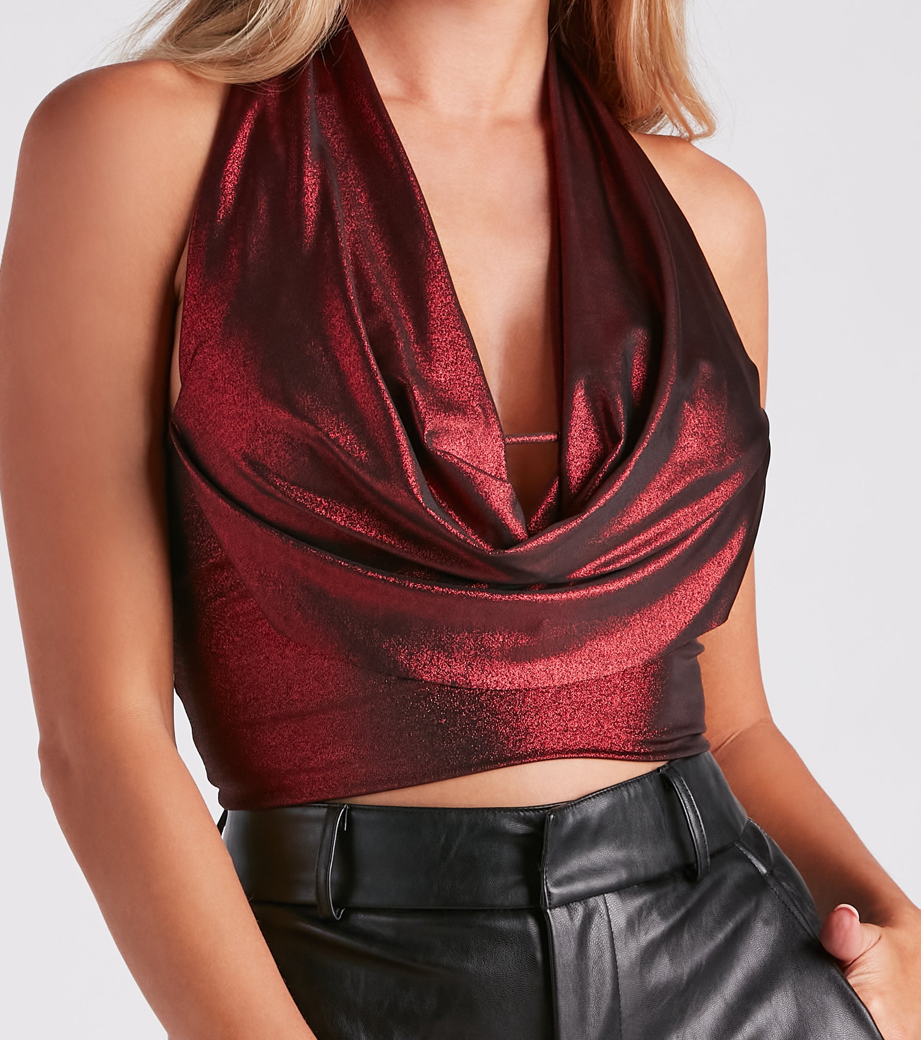 Mad For Metallic Cowl Halter Top