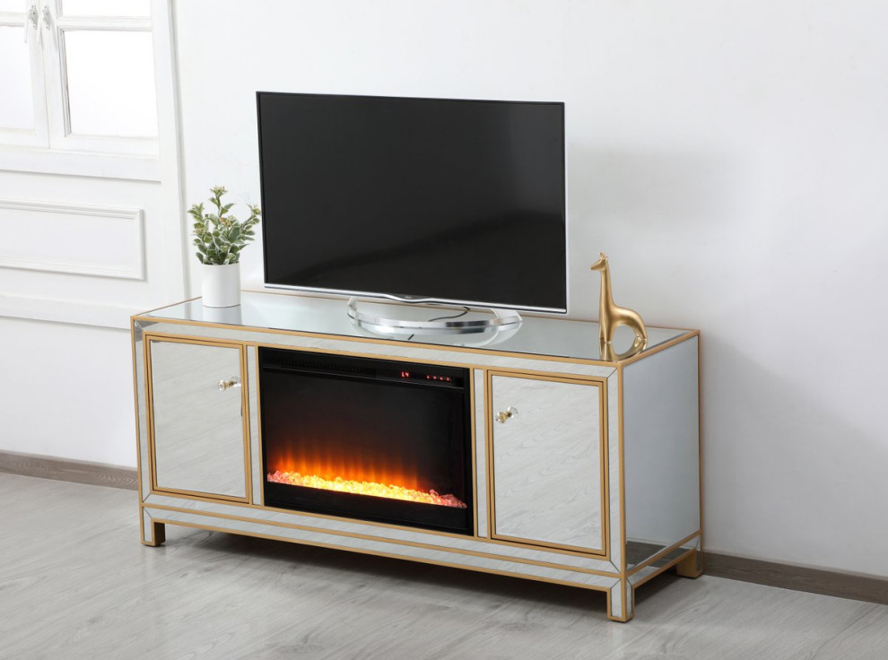 Jesse 60 quotMirrored TV Stand With Crystal Fireplace   Contemporary   Entertainment Centers And Tv Stands   by Elegant Furniture  ampLighting  Houzz