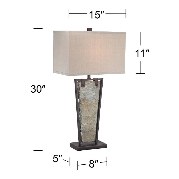 Tall Tapered Natural Slate Bronze Metal Rectangular Shade For Bedroom Living Room Bedside Nightstand