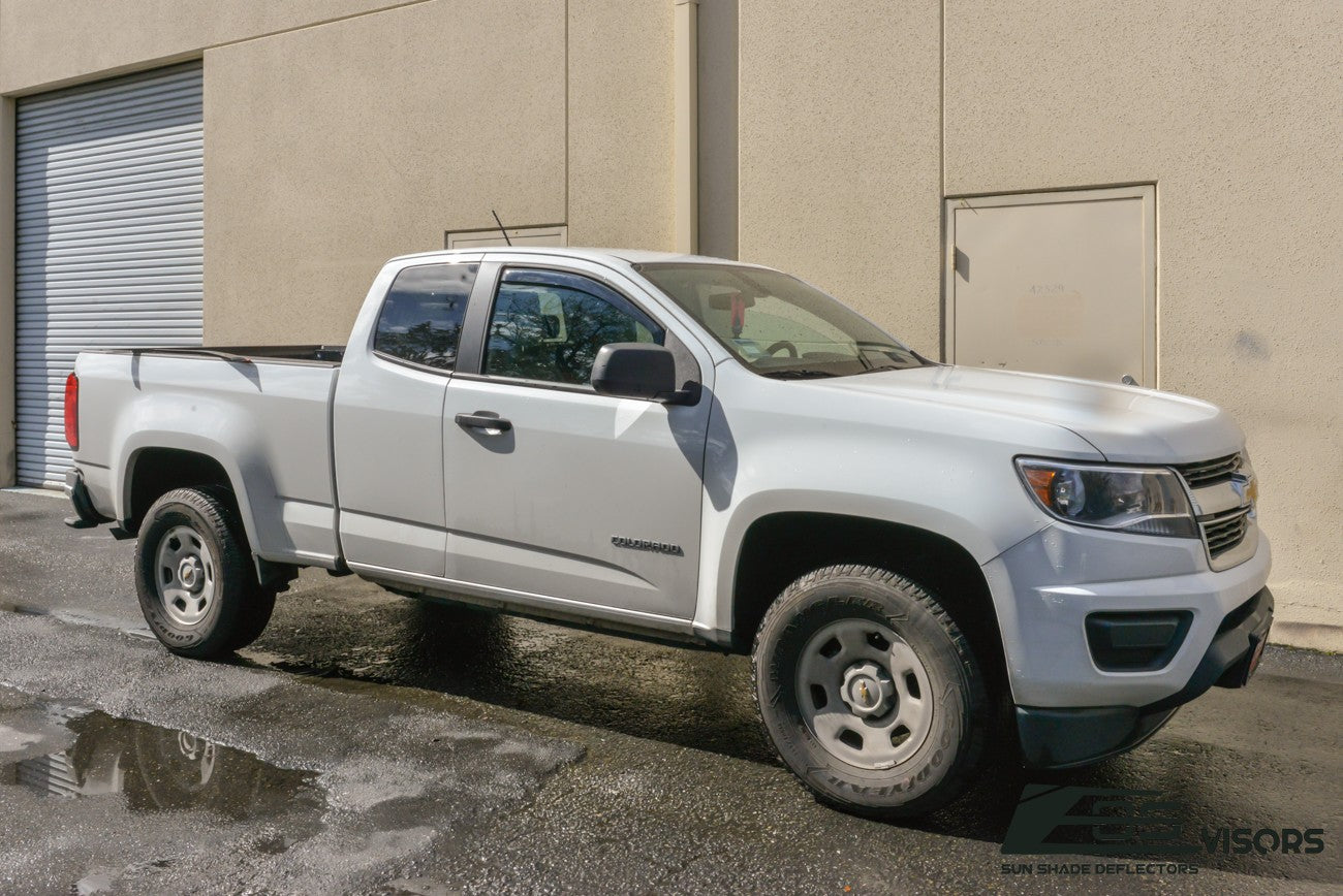 Extreme Online Store Fits All 2015-Present Chevrolet Colorado Extended Cab Models | EOS Visors in-Channel Style Smoke Tinted Side Vents Window Deflectors Rain Guards