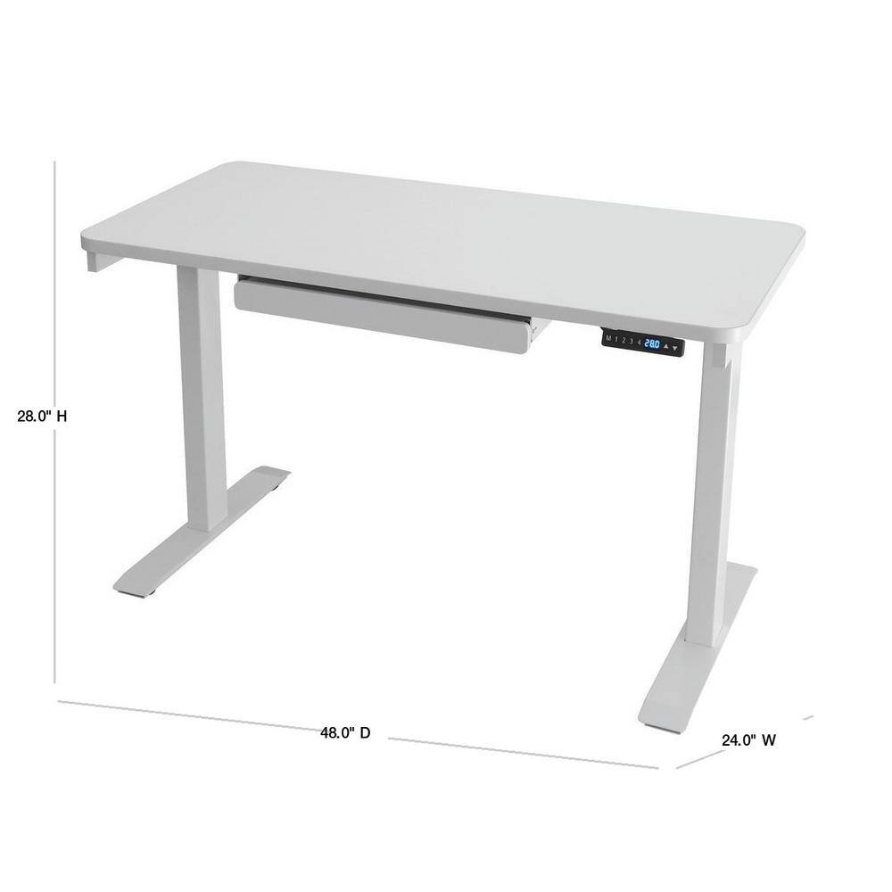 Motionwise 48 in. Rectangular White 1 Drawer Standing Desk with Adjustable Height Feature SDG48W