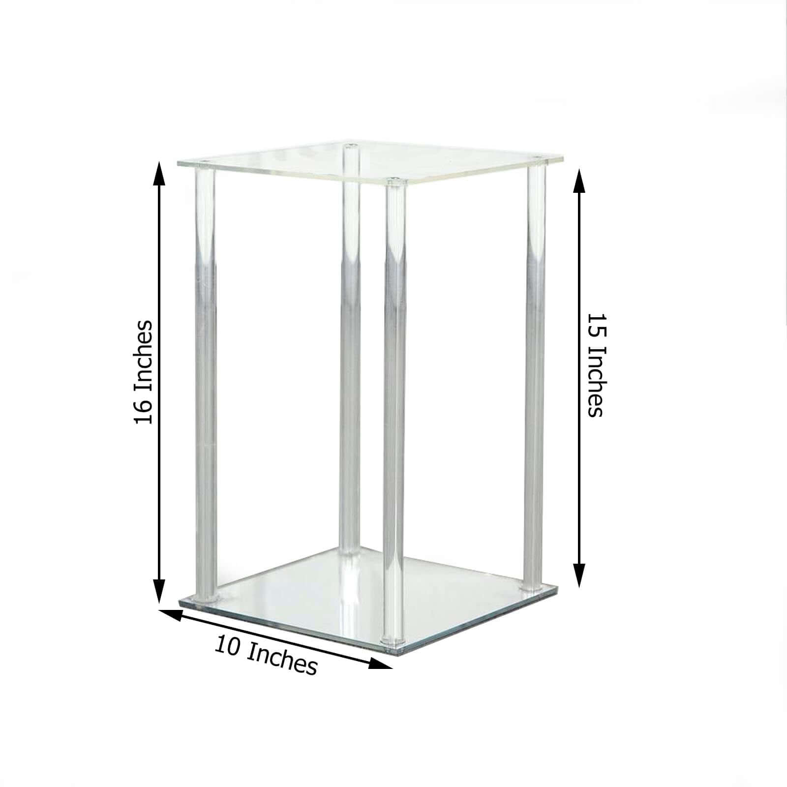 Clear Acrylic Flower Vase Pillar Column Stand With Square Mirror Base, Wedding Table Centerpiece 16