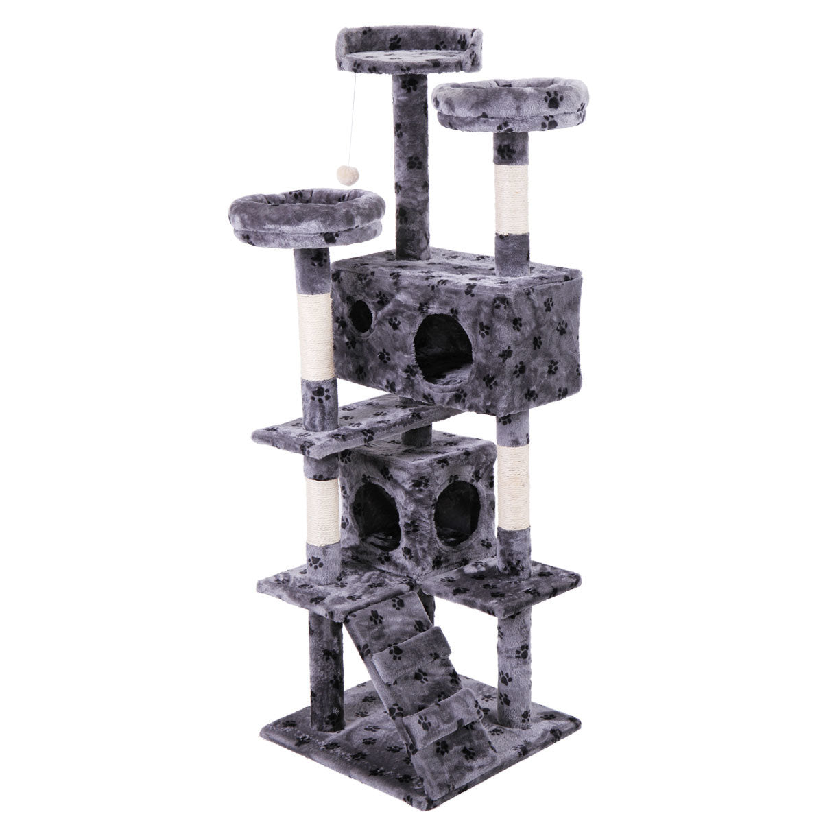 59.5 Inches Multi-Level Cat Tree Stand House Furniture Kittens Activity Tower with Scratching Posts Kitty Pet Play House (Grey)