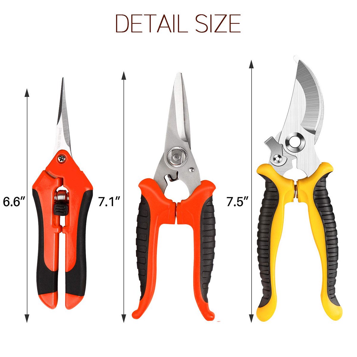 Campmoy 3 Pack Garden Pruning Shears Stainless Steel Blades Handheld Pruners Set with Gardening Gloves