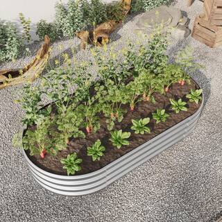 70.86 in. L x 35.43 in. W x 11.42 in. H Silver Oval Metal Individual Planter Box Garden Bed for Vegetables and Flowers HL-W840101952