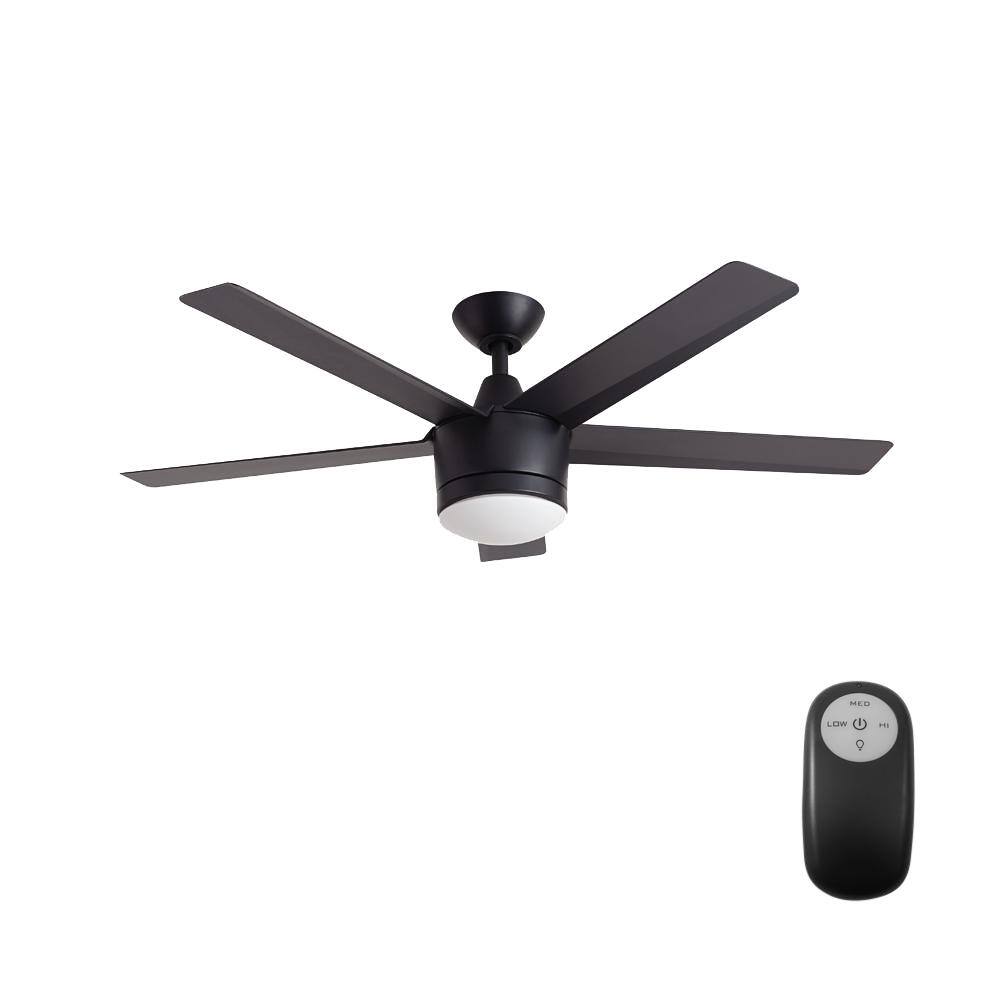 Home Decorators Collection Merwry 52 in. Integrated LED Indoor Matte Black Ceiling Fan with Light Kit and Remote Control SW1422MBK