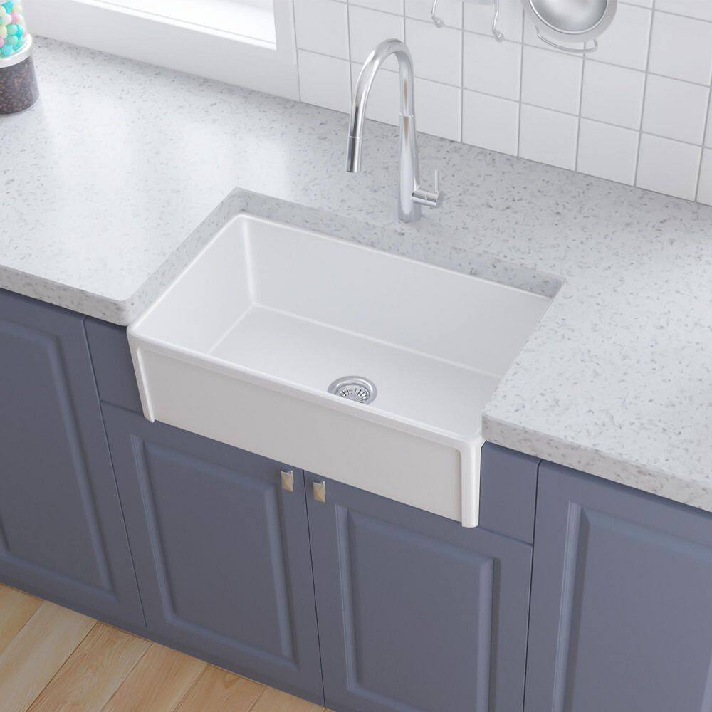 JimsMaison White Fireclay 30 in. Single Bowl Farmhouse Apron Kitchen Sink with Bottom Grid JMAWKS02-3020