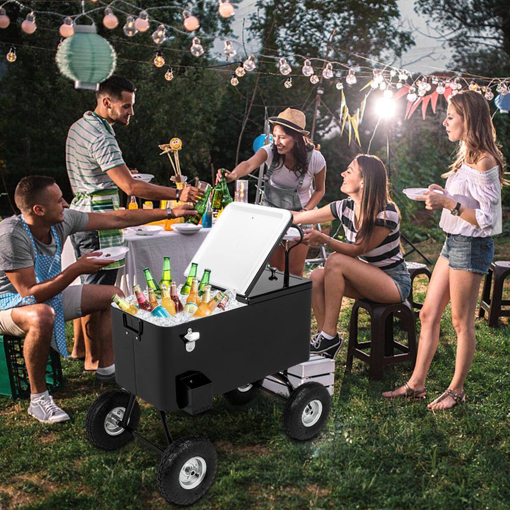 VINGLI 80 Qt. Wagon Rolling Cooler Ice Chest with Long Handle and 10 in. Wheels Portable Patio Party Bar Cold Drink Beverage HDG26000473