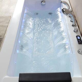 Empava 67 in. Acrylic Left Drain Rectangular Alcove Whirlpool Lighted Bathtub in White with Water Jets - Tub Filler EPV-67JT351LED