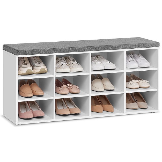 Vasagle Shoe Bench With Cushion Storage Bench With Padded Seat 11 9 X 40 9 X 18 9 Inches White And Gray