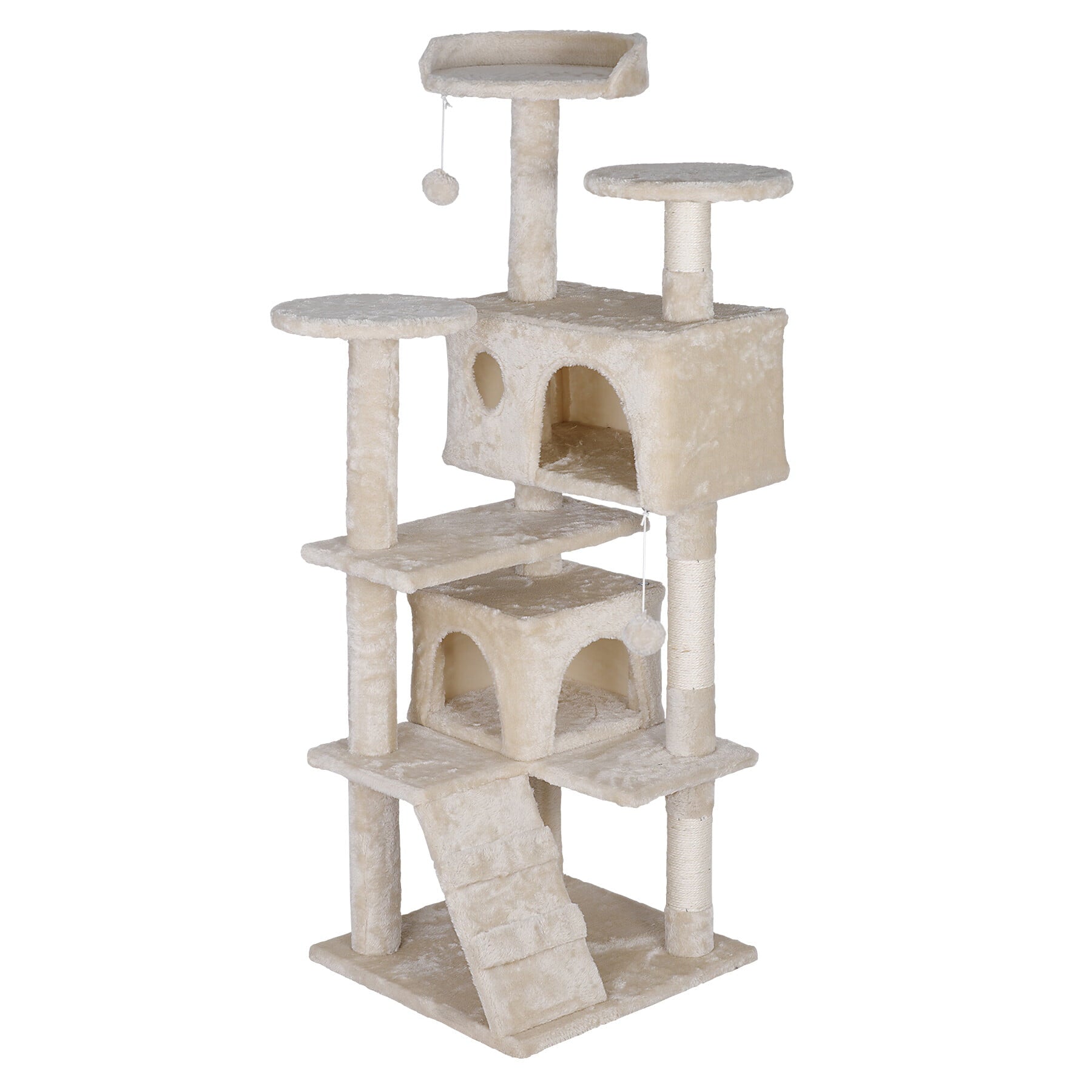 ZENSTYLE 55-in Cat Tree and Condo Scratching Post Tower， Beige