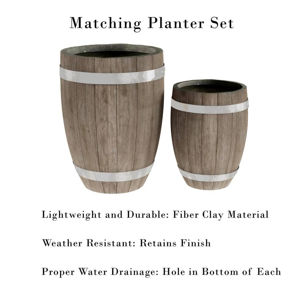 Earth Worth Large 17.5 in. Dark Gray Fiber Clay Planter Barrel (Set 2-Piece) 275452UBH