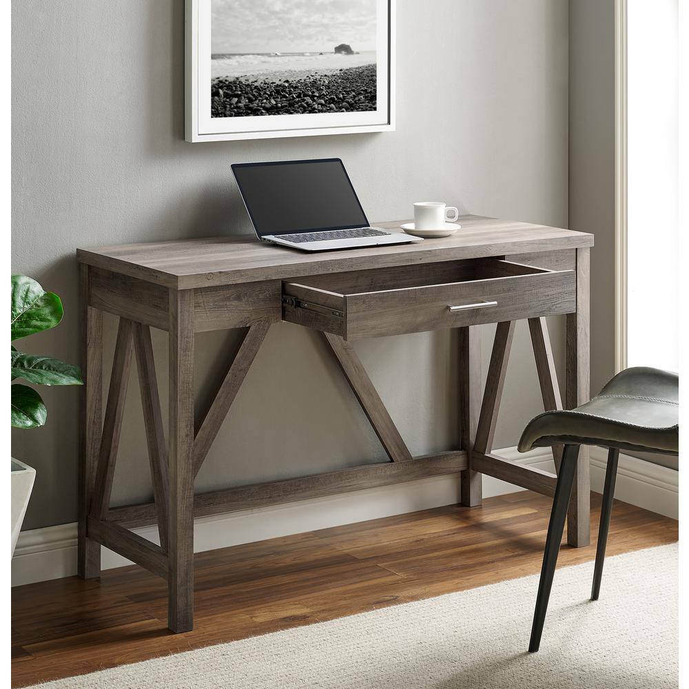 Walker Edison Furniture Company 46 in. Grey Wash Rectangular 1 -Drawer Writing Desk with Open Back HDW46AFGW