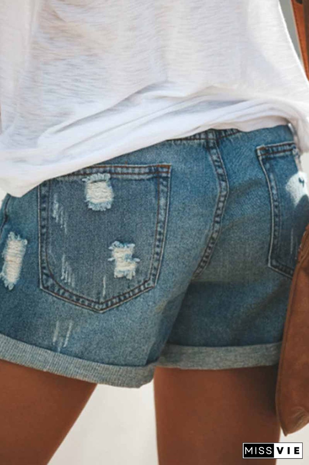 Fashion Street Ripped Denim Straight Shorts