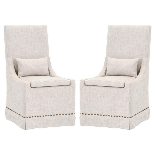 Dining Chair with Slip On Cover and Nailhead Trim， Set of 2， Cream
