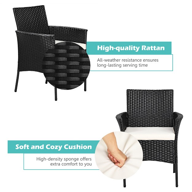 Costway 2pcs Chairs Outdoor Patio Rattan Wicker Dining Arm Seat With Cushions