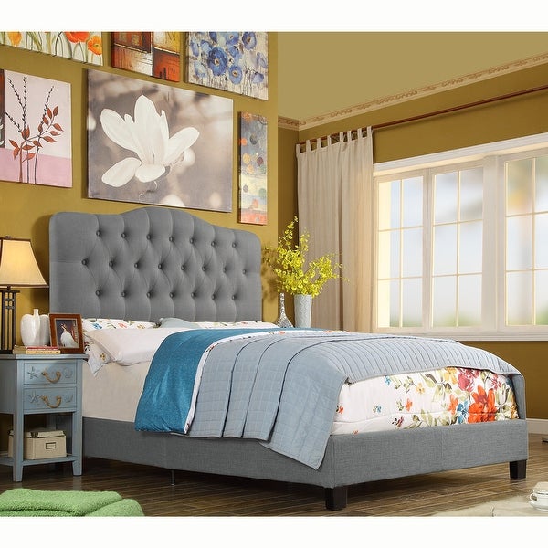 Tara Virgil Curved Upholstered Button-tufted Platform Bed Frame - - 28593705