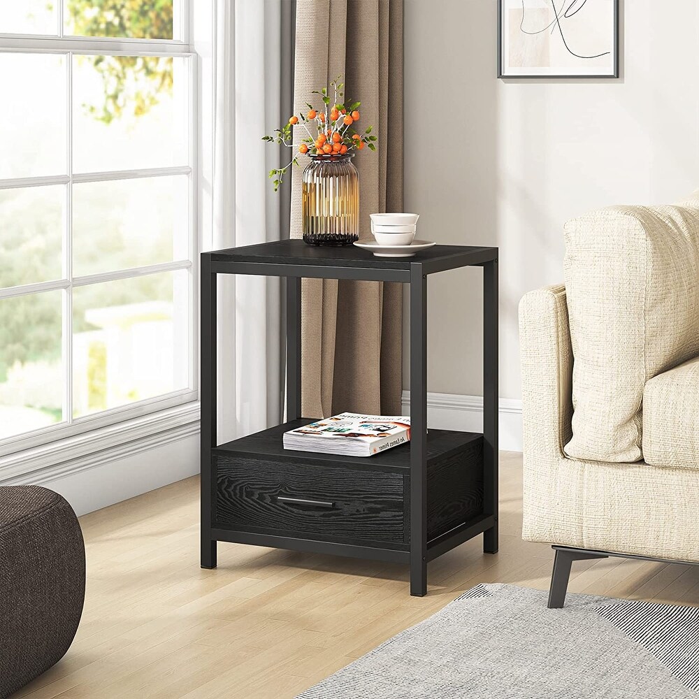 Tribesigns Modern Nightstands with drawers and open shelf 25 inch Tall End Table