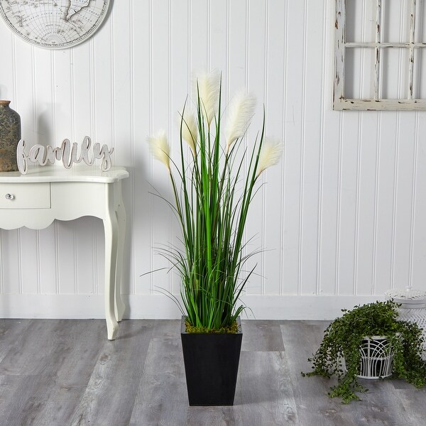 4.5' Wheat Plum Grass Artificial Plant in Black Metal Planter