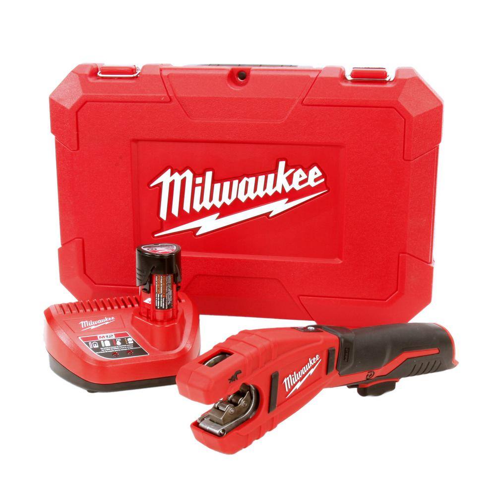 MW M12 12-Volt Lithium-Ion Force Logic Cordless Press Tool Kit (3 Jaws Included) with Free M12 Copper Tubing Cutter Kit 2473-22-2471-21