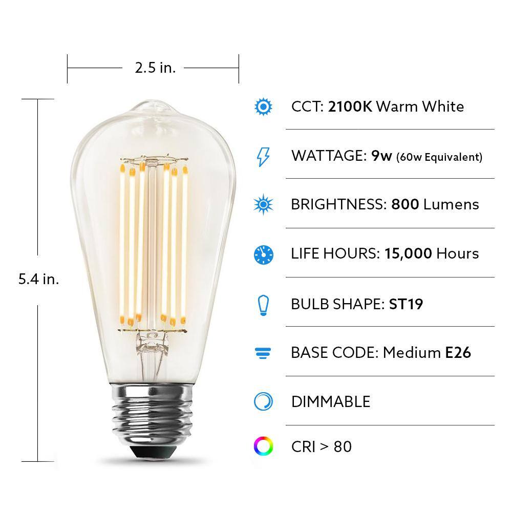 Feit Electric 60-Watt Equivalent ST19 Dimmable Cage Filament Clear Glass E26 Vintage Edison LED Light Bulb Warm White ST1960CLVGLED