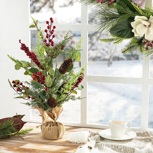 Glitzhome 20H Christmas Floral Table Tree Decor