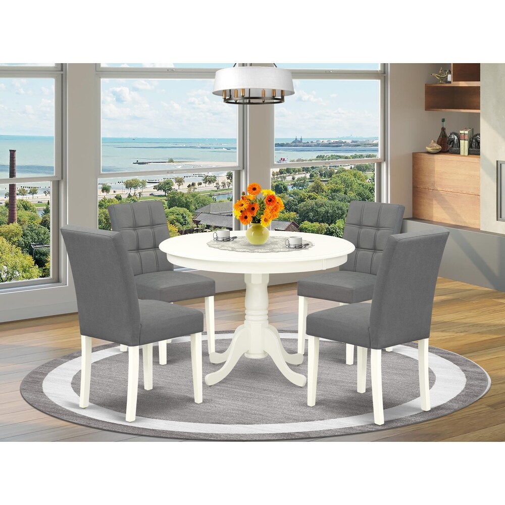 East West Furniture Dinette Set Consists of a Round Kitchen Table and Chairs  Linen White (Pieces Options)