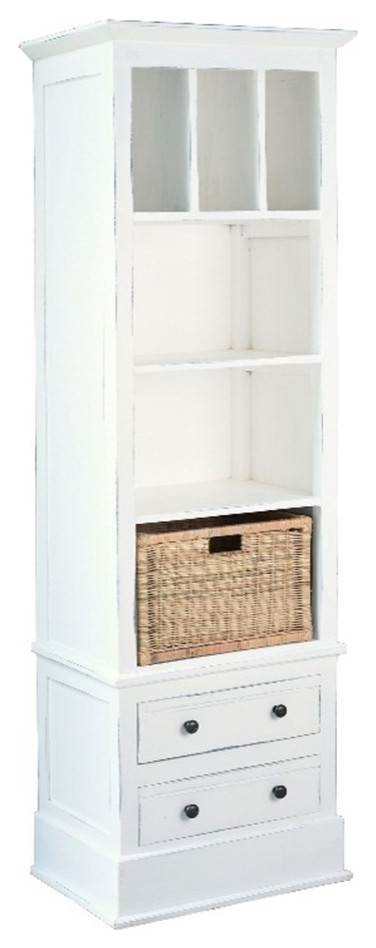 Sunset Trading Cottage Bookcase with Basket White Solid Wood Fully Assembled   Farmhouse   Bookcases   by Homesquare  Houzz