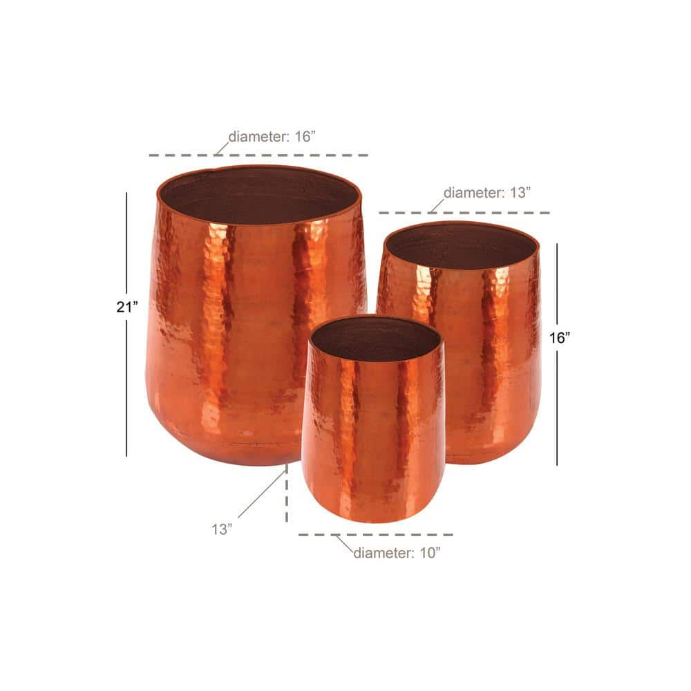 Litton Lane 13in. Medium Copper Aluminum Indoor Outdoor Planter with Hammered Details (3- Pack) 49684