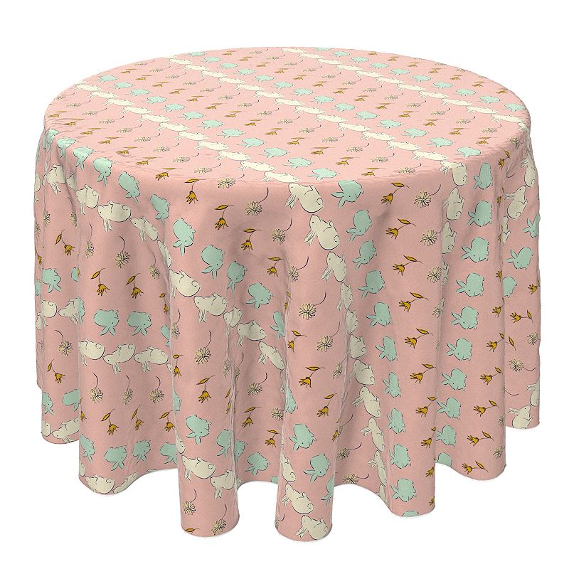 Round Tablecloth， 100% Cotton， 60 Round， Easter Bunnies and Flowers Stripe