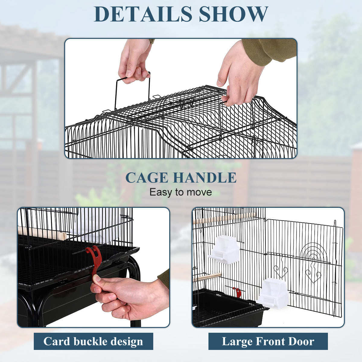 Dkeli Bird Cage with Stand Parrot Cages for Large Birds Parakeet Cage with Play Top and Rolling Stand for Medium Canaries， Lovebirds， Cockatiels， Parrots