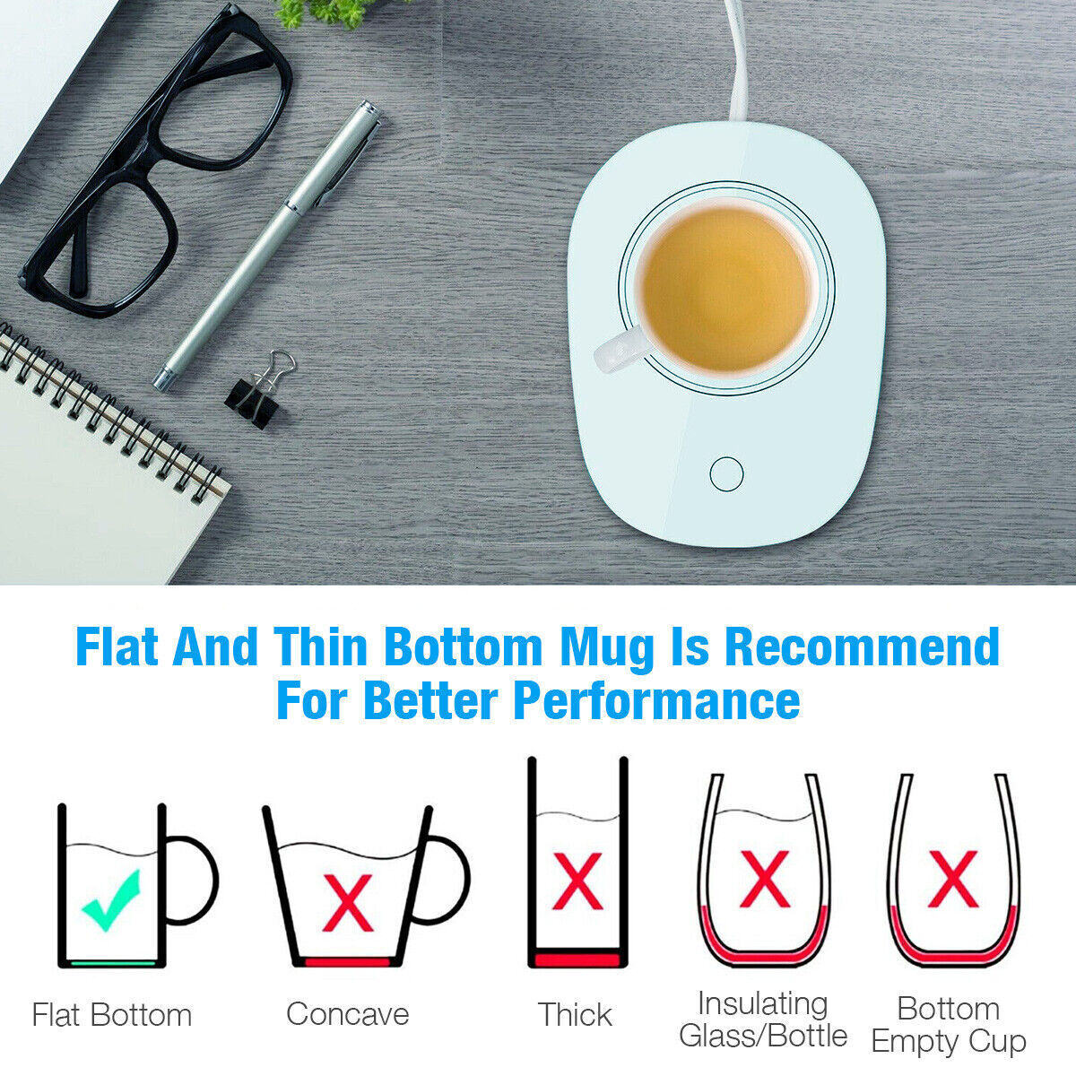 BEYGO Electric Coffee Mug Warmer for Office Home Use，Cup Warmer Plate for Coffee，Milk，Water (White)